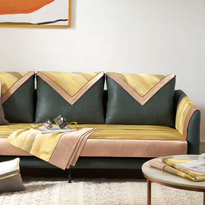 轻奢风现代沙发垫四季通用防滑坐垫黄色沙发布全包靠背扶手巾定制