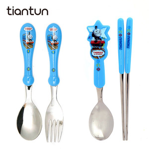 TianTun韩国进口儿童餐具托马斯不锈钢勺叉套装小学生筷子幼儿园