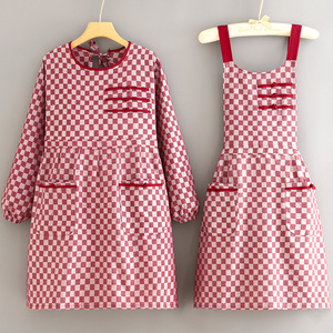 棉布防污复古风护衣家用厨房洋气围裙外穿长袖罩衣洋气上班工作服