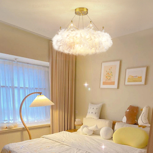 2022年新款主卧羽毛灯ins风皇冠公主灯女孩房间卧室吊灯温馨浪漫