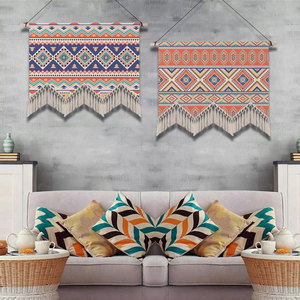 民族风几何装饰棉流苏挂毯棉麻布艺墙面挂布民宿酒店装饰挂画