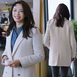 正品tuxee都挺好姚晨苏明玉同款羊毛呢外套女双排扣气质翻领修身