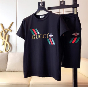 gucci 古奇男装大码3xl男士短袖套装小蜜蜂字母logo体恤五分短裤i