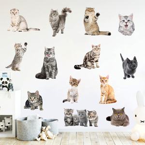 仿真可爱猫咪瓷砖墙面自粘贴纸可移除宠物店铺卧室猫咪墙贴画