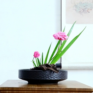 剑山插花器小原流禅意日式花道陶瓷插花器皿中式插花花盆底座花盘