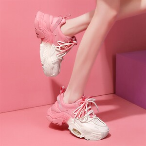 少女粉 高端vactress 运动鞋老爹鞋女渐变真皮潮鞋增高女鞋休闲鞋