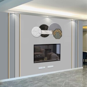 轻奢竹木纤维集成墙板电视背景墙客厅定制几何线条扣板护墙板装饰