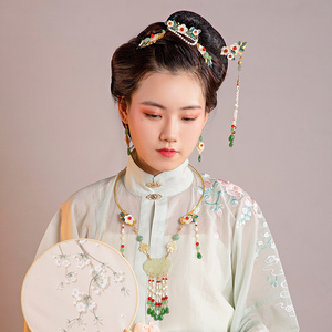 琵琶语宋制古风璎珞项圈女玉石流苏吊坠国风古装饰品汉服配饰套装