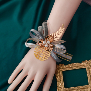 新娘手腕花高级感伴娘团姐妹超仙女水钻手腕花丝带秀禾红色永生韩