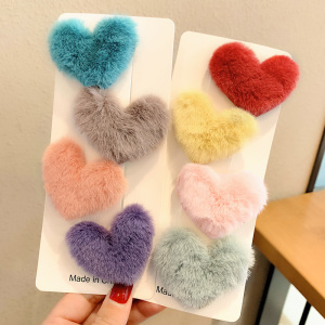 2020年新款毛绒爱心发夹韩国毛茸茸发卡韩版洋气小夹子头饰卡子女