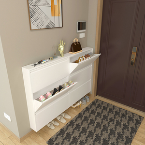 12cm超薄鞋柜家用门口大容量玄关柜整装钢制挂墙入户门后收纳柜