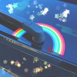 后档贴纸可爱玻璃车贴贴画后车标个性卡通创意雨彩虹玻璃后刮装饰