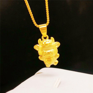 周大福星24k越南沙金999黄金生肖牛项链女3d实心小金牛吊坠本命年