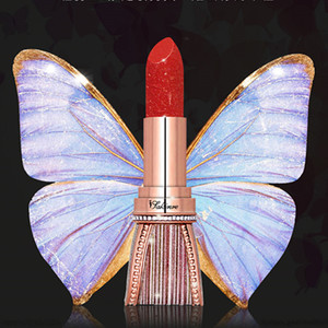 莎琪丽水钻蝴蝶口红 网红抖音同款 不掉色保湿滋润轻雾丝绒口红