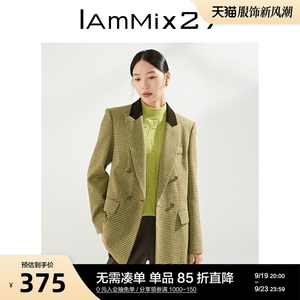 IAmMIX27秋冬休闲西服外套女宽松加厚大廓形复古格子绵羊毛呢西服