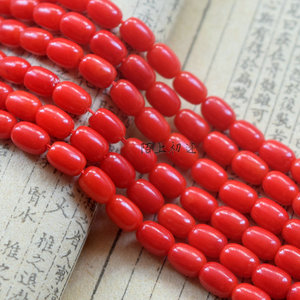 天然海竹珊瑚 5*7mm红色珊瑚小圆管桶珠 diy文玩菩提手串腰珠隔珠