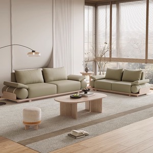 侘寂风家具白橡木全实木沙发北欧小户型客厅布艺实木沙发原木沙发