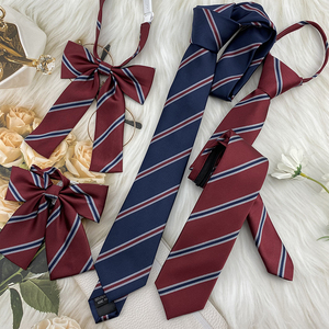 红条纹领带原创小长柄领结JKDK拉链式手打基础款校供印花藏青条纹