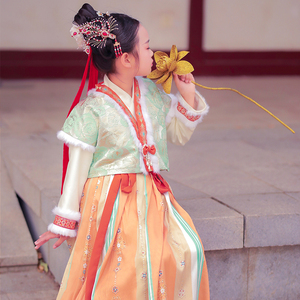 总角汉服 塞外雪女童 原创改良唐制褙子汉元素加绒中国风儿童冬