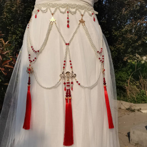 绛尾儿 亲子款长流苏珍珠腰链 原创唐风坦领汉服配饰古风腰饰女童