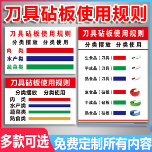 刀具砧板使用规则分类 摆放分类使用食品安全颜色分类亚克力标识牌