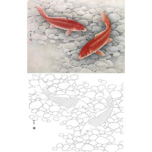 a251白描底稿路雨年工笔花鸟鲤鱼工笔画白描底稿线描稿练习稿