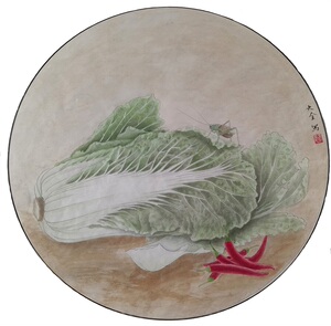 工笔画底稿 工笔蔬果白菜草虫白描打印稿宣纸稿 有步骤图 文字