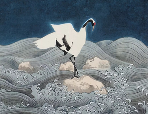 工笔画底稿工笔国画竖副海浪仙鹤白描36#打印稿本店拷贝稿