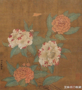 工笔画底稿宋吴炳山茶花图斗方小品白描86#打印稿宣纸稿本店拷贝