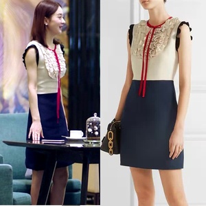 我和你的倾城时光赵丽颖林浅同款衣服白蓝拼接中长款女装连衣裙子