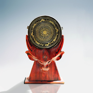 广西特色商务礼品黑铜鼓50cm纯手工红椿木牛头座领导送礼开业摆件