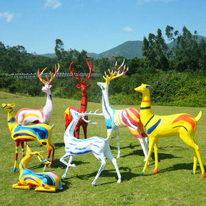 00lailovetaobao淘宝玻璃钢彩绘鹿雕塑园林景观小麋鹿摆件酒店大堂