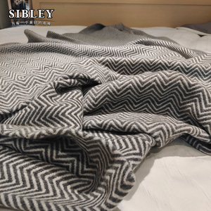 SIBLEY 人字纹纯羊绒高奢毛毯盖毯午睡毯子航空羊毛床尾毯高级感