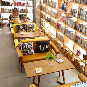 简颂实木简约书吧清吧奶茶咖啡店餐饮洽谈接待沙发桌椅组合休闲