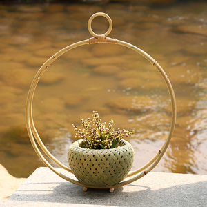 竹编鸟巢吊篮插花篮客厅装饰竹制品植物手工艺术悬挂花篮复古森系