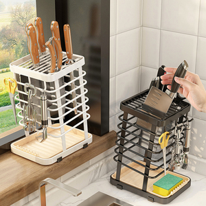304不锈钢刀架厨房置物架家用台面款放刀具菜刀架一体刀座收纳架