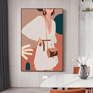 北欧ins风美女人物插画摩登少女莫兰迪抽象装饰画卧室服装店挂画