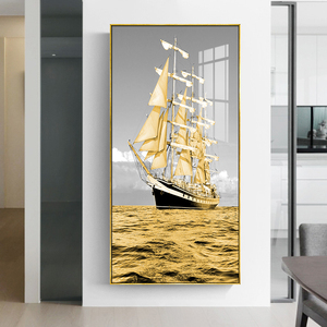 一帆风顺帆船玄关轻奢装饰画晶瓷走廊过道壁画扬帆起航招财挂画