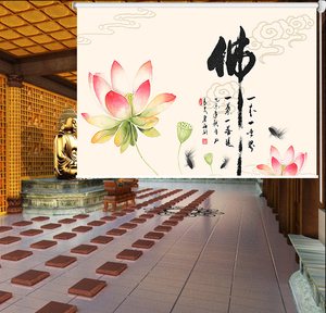 手拉悬挂式禅意屏风软隔断客厅佛堂布帘客厅卷帘窗帘佛手2人付款120