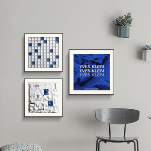 现代简约装饰画克莱因蓝色客厅沙发背景墙挂画油画布正方餐厅墙画