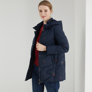 赏心岁月中老年女装连帽羽绒服女90白鸭绒刺绣洋气妈妈装保暖外套