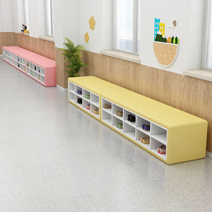 幼儿园儿童换鞋凳舞蹈室早教中心多层软包鞋柜培训机构可坐放鞋凳