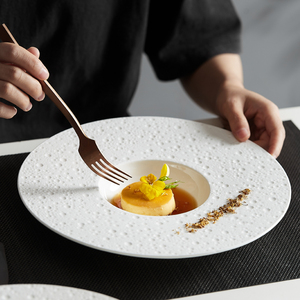 创意白色意境菜法餐草帽盘陶瓷西餐意面盘餐厅酒店摆盘餐具定制
