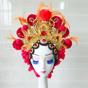 古典舞花木兰打鼓服头饰京剧演出舞蹈发饰春晚戏曲花旦旗靠鼓配饰