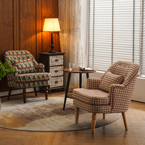 美式单人沙发懒人小户型家用客厅花布卧室阳台复古小沙发桌椅组合
