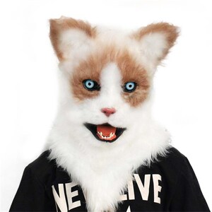 wildbeast 抖音猫咪头套人戴仿真面具毛绒全脸可爱搞怪网红嘴可动