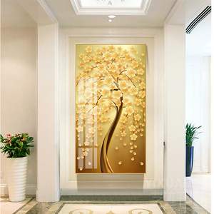 现代玄关装饰画走廊尽头玄光壁画黄金书竖版客厅背景墙过道挂画