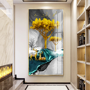 现代玄关装饰画走廊尽头玄光壁画北欧风格竖版客厅背景墙过道福鹿