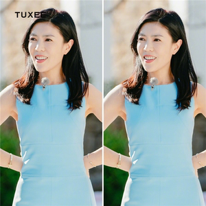 正品tuxee五十公里桃花坞苏芒同款浅蓝色无袖连衣裙修身短裙女