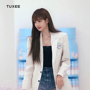 tuxee2020青春有你2lisa同款白色条纹西装外套制服上衣女衣服春